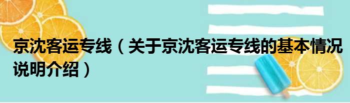 京沈客运专线（关于京沈客运专线的基本情况说明介绍）