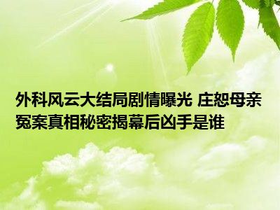 外科风云大结局剧情曝光 庄恕母亲冤案真相秘密揭幕后凶手是谁