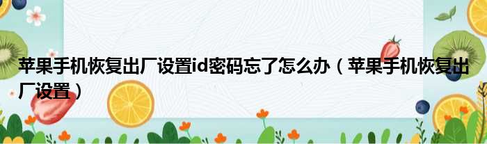 苹果手机恢复出厂设置id密码忘了怎么办（苹果手机恢复出厂设置）