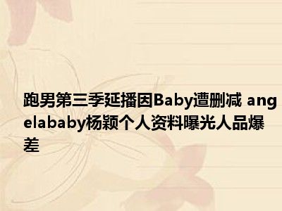 跑男第三季延播因Baby遭删减 angelababy杨颖个人资料曝光人品爆差