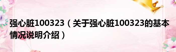 强心脏100323（关于强心脏100323的基本情况说明介绍）