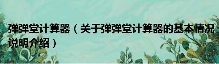 弹弹堂计算器（关于弹弹堂计算器的基本情况说明介绍）