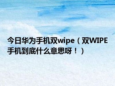 今日华为手机双wipe（双WIPE手机到底什么意思呀！）