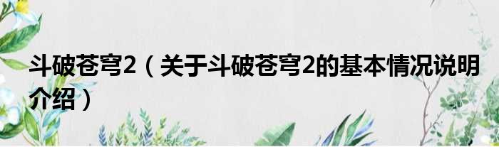 斗破苍穹2（关于斗破苍穹2的基本情况说明介绍）