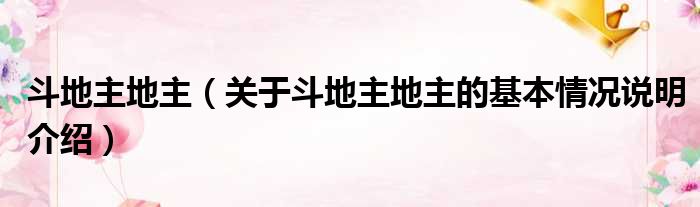 斗地主地主（关于斗地主地主的基本情况说明介绍）