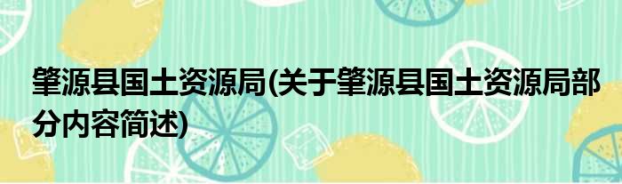 肇源县国土资源局(关于肇源县国土资源局部分内容简述)