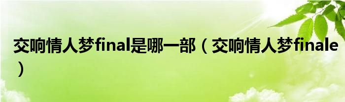  交响情人梦final是哪一部（交响情人梦finale）