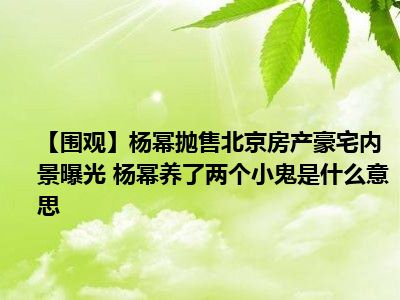 【围观】杨幂抛售北京房产豪宅内景曝光 杨幂养了两个小鬼是什么意思