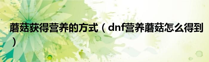  蘑菇获得营养的方式（dnf营养蘑菇怎么得到）