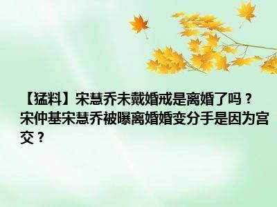 【猛料】宋慧乔未戴婚戒是离婚了吗？ 宋仲基宋慧乔被曝离婚婚变分手是因为宫交？