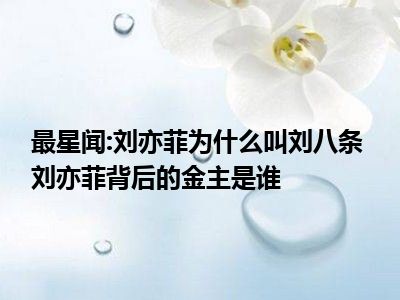 最星闻:刘亦菲为什么叫刘八条 刘亦菲背后的金主是谁