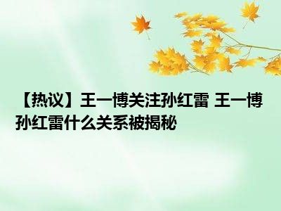 【热议】王一博关注孙红雷 王一博孙红雷什么关系被揭秘