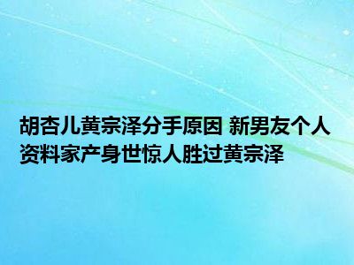 胡杏儿黄宗泽分手原因 新男友个人资料家产身世惊人胜过黄宗泽