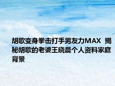 胡歌变身拳击打手男友力MAX  揭秘胡歌的老婆王晓晨个人资料家庭背景