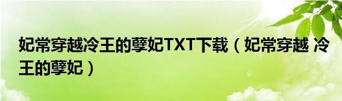  妃常穿越冷王的孽妃TXT下载（妃常穿越 冷王的孽妃）