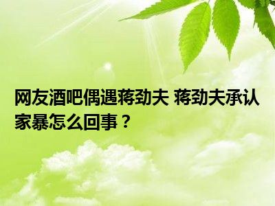 网友酒吧偶遇蒋劲夫 蒋劲夫承认家暴怎么回事？