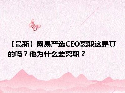 【最新】网易严选CEO离职这是真的吗？他为什么要离职？