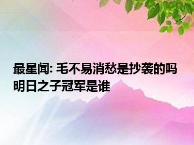 最星闻: 毛不易消愁是抄袭的吗 明日之子冠军是谁