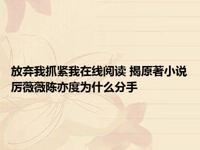 放弃我抓紧我在线阅读 揭原著小说厉薇薇陈亦度为什么分手