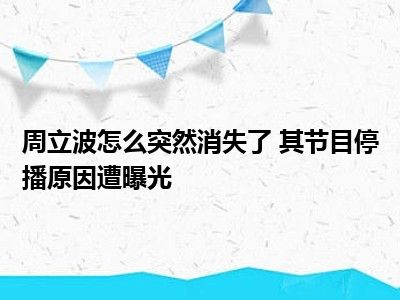 周立波怎么突然消失了 其节目停播原因遭曝光