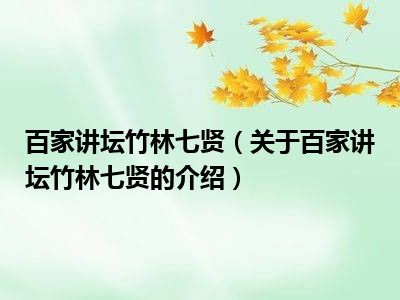 百家讲坛竹林七贤（关于百家讲坛竹林七贤的介绍）