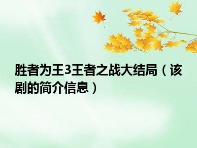 胜者为王3王者之战大结局（该剧的简介信息）