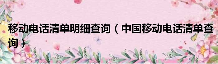 移动电话清单明细查询（中国移动电话清单查询）