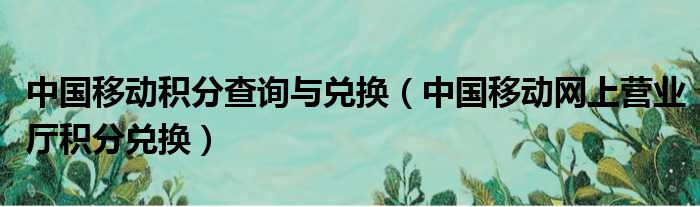 中国移动积分查询与兑换（中国移动网上营业厅积分兑换）