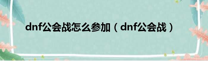 dnf公会战怎么参加（dnf公会战）