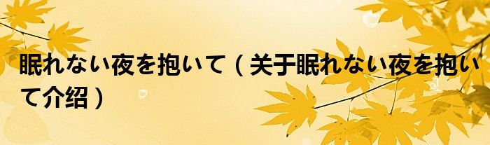  眠れない夜を抱いて（关于眠れない夜を抱いて介绍）