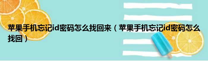 苹果手机忘记id密码怎么找回来（苹果手机忘记id密码怎么找回）