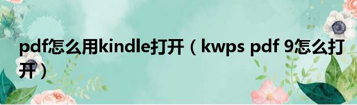 pdf怎么用kindle打开（kwps pdf 9怎么打开）