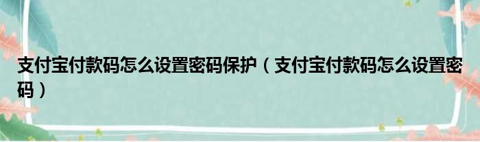 支付宝付款码怎么设置密码保护（支付宝付款码怎么设置密码）