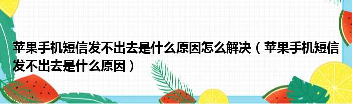 苹果手机短信发不出去是什么原因怎么解决（苹果手机短信发不出去是什么原因）