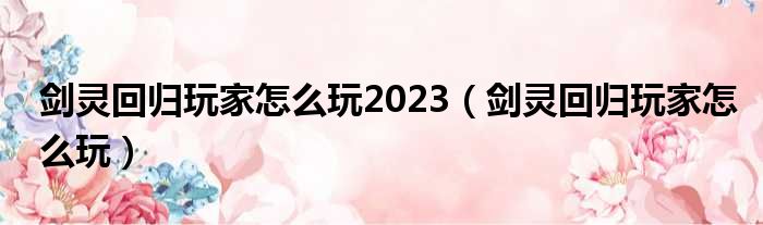 剑灵回归玩家怎么玩2023（剑灵回归玩家怎么玩）