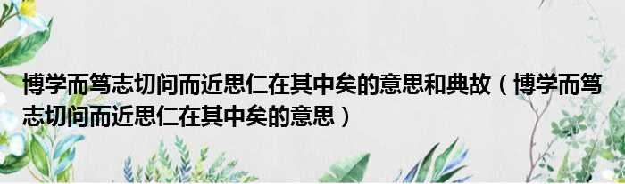 博学而笃志切问而近思仁在其中矣的意思和典故（博学而笃志切问而近思仁在其中矣的意思）