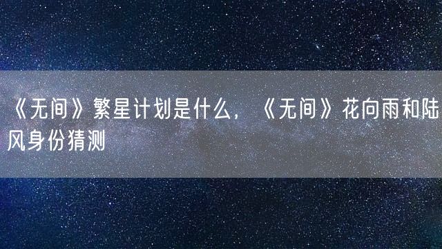 《无间》繁星计划是什么，《无间》花向雨和陆风身份猜测