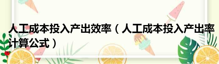 人工成本投入产出效率（人工成本投入产出率计算公式）