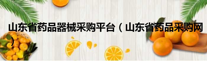 山东省药品器械采购平台（山东省药品采购网）