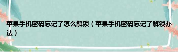 苹果手机密码忘记了怎么解锁（苹果手机密码忘记了解锁办法）