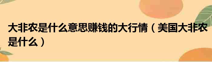 大非农是什么意思赚钱的大行情（美国大非农是什么）