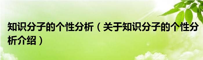  知识分子的个性分析（关于知识分子的个性分析介绍）