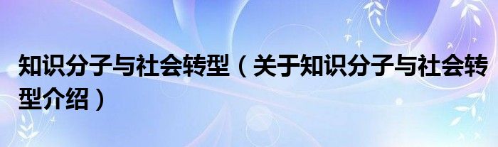  知识分子与社会转型（关于知识分子与社会转型介绍）