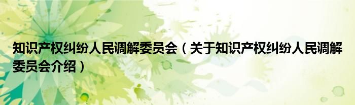  知识产权纠纷人民调解委员会（关于知识产权纠纷人民调解委员会介绍）