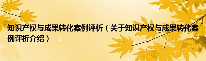  知识产权与成果转化案例评析（关于知识产权与成果转化案例评析介绍）