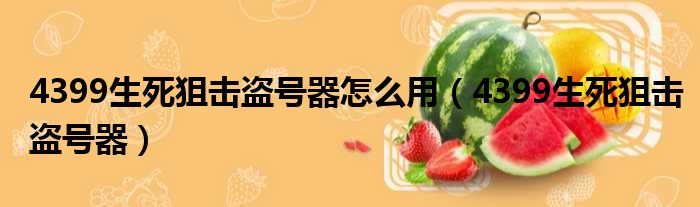 4399生死狙击盗号器怎么用（4399生死狙击盗号器）