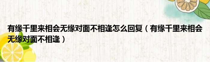 有缘千里来相会无缘对面不相逢怎么回复（有缘千里来相会无缘对面不相逢）