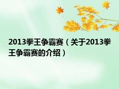 2013拳王争霸赛（关于2013拳王争霸赛的介绍）