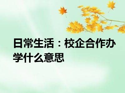 日常生活：校企合作办学什么意思