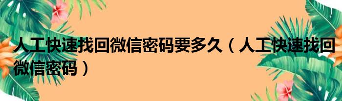 人工快速找回微信密码要多久（人工快速找回微信密码）